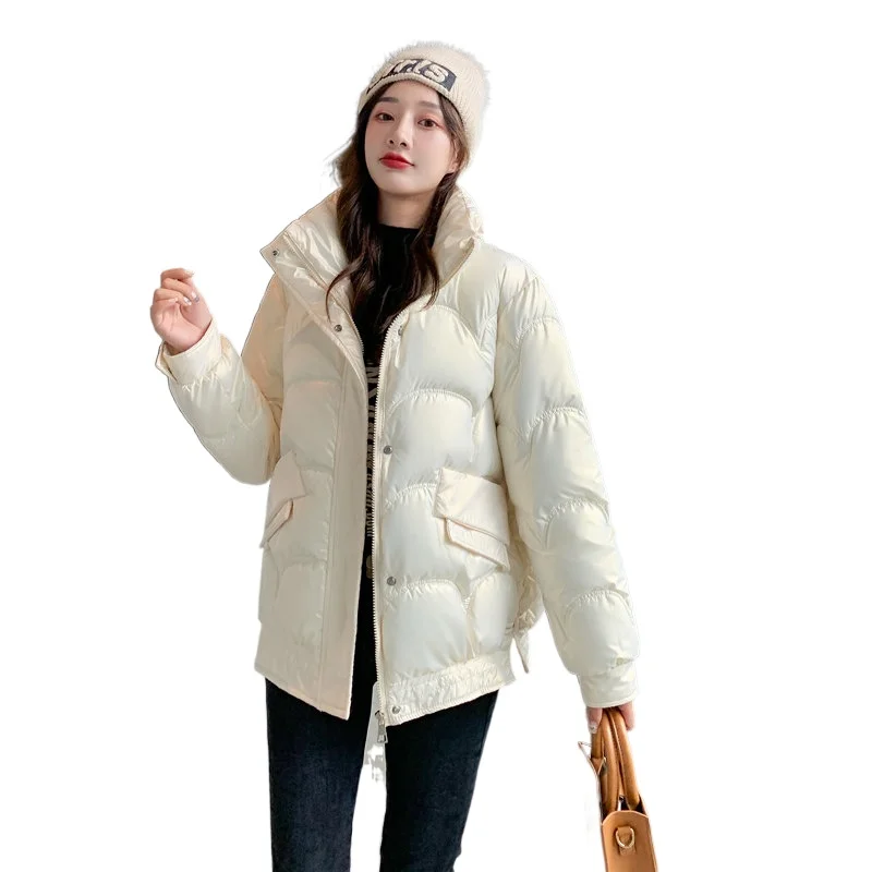 

2022 new Women's Winter Down Jacket With Zipper Bread jacket Korean Style Loose Padded Shiny Glossy Thick Warm Cold Coat