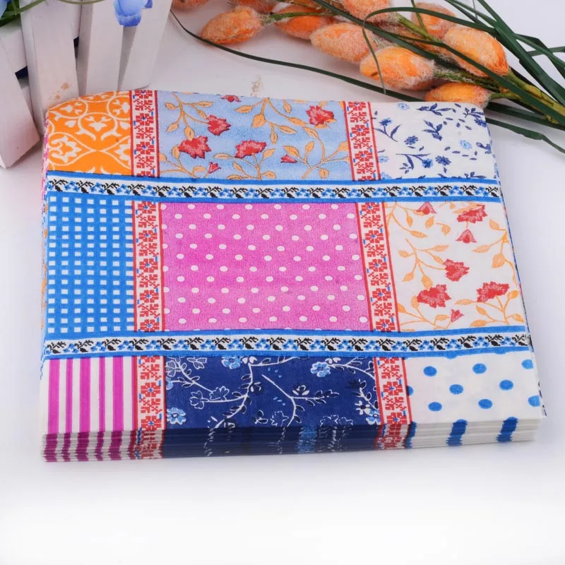 

33*33cm 20pcs/lot Color Napkin Printed Paper Wedding Napkin Grid Flower Decoupage Table Paper Napkins Elegant Tissue Party Decor