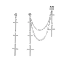 steampunk stainless steel cross stud earrings punk exaggerated asymmetrical ear bone chain stud chain earrings jewelry gifts