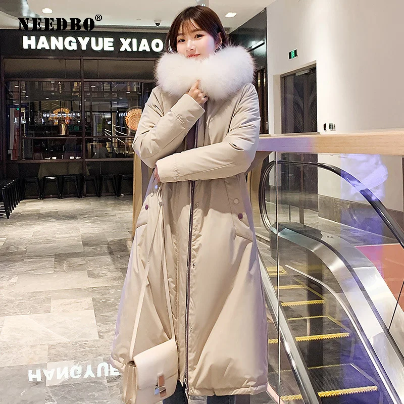 NEEDBO Long Winter Jacket Women Fur Coat Parka Thicken Woman Winter Coat Jacket Padded Outwear Coat Women Warm Puffer Jacket