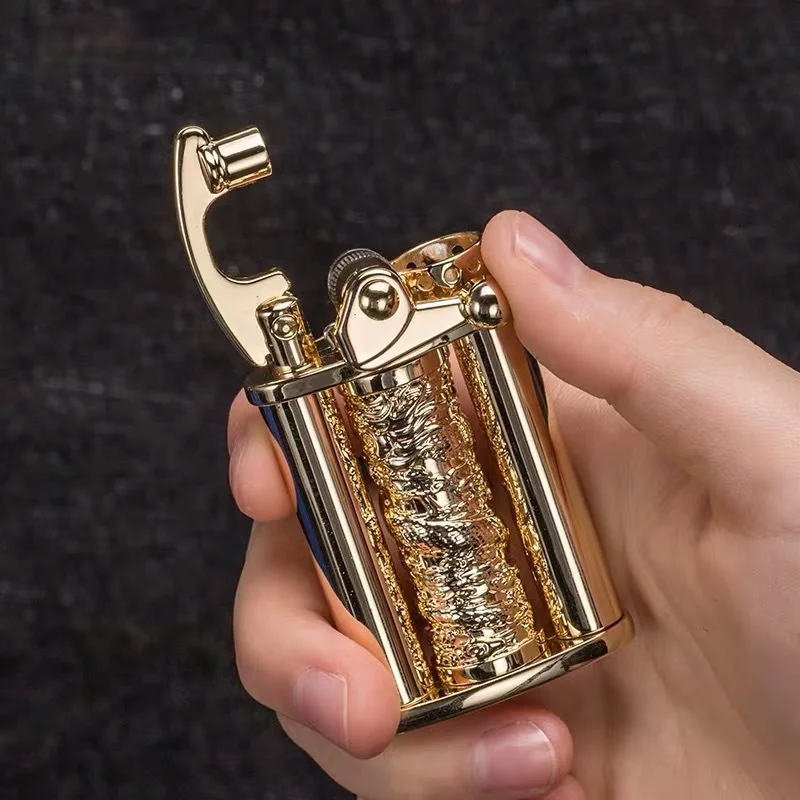 

New Kerosene Rotating Gantry Lighter Carving Personality Creative Rocker Decompression Lighters Gifts For Men