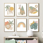 Настенная картина в стиле бохо с животными, обезьянами, львом, жирафом, тропическими листьями, постеры и принты на холсте в скандинавском стиле, настенные картины, декор для детской комнаты