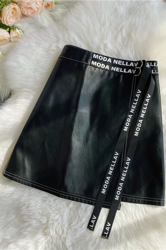 

Korean style Pu Leather Slim High waist skirt for Women short Spring Autumn woman skirts