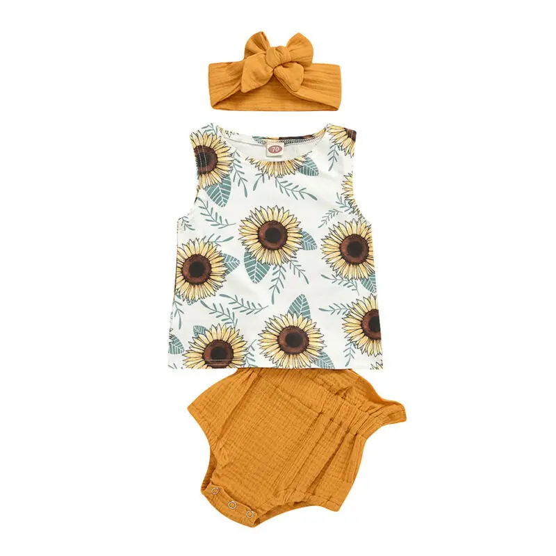 

Летняя одежда для новорожденных девочек от 0 до 24 месяцев, жилет, топ, шорты, полипропиленовые брюки, летний комплект из 3 предметов с принтом ...