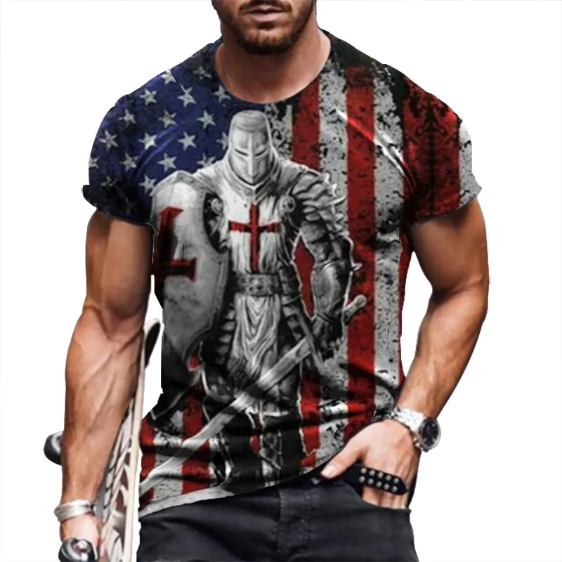 

American Flag Print Men's 2021 Summer Casual Fashion T-shirt Round Neck Loose Oversize Muscle Streetwear Clothing Man Tshirt Top