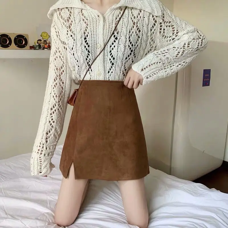 

Черные женские юбки в Корейском стиле, весенние Облегающие юбки в стиле преппи для подростков с Боковым Разрезом, чистая мини-юбка в стиле Х...