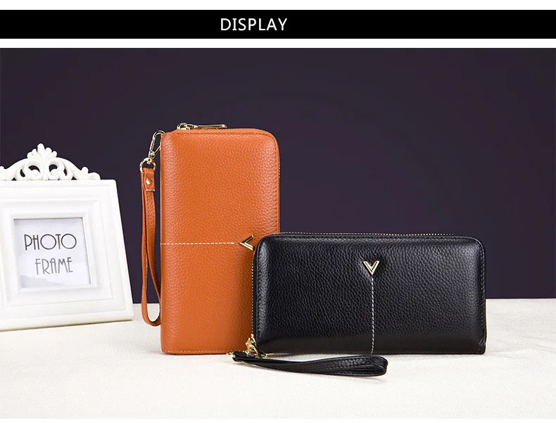 Women clutch bag leather wallet female long zipper clutch bag top layer cowhide portable large capacity paper clip new