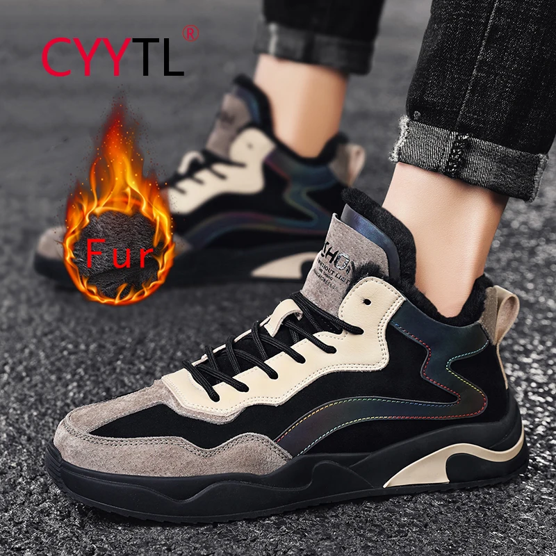 

CYYTL Winter Warm Shoes Men's Breathable Running Comfortable Sneakers Sports Walking Fur Lined Casual High Top Piel Basket Homme