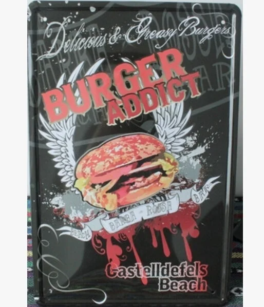 

Burger Addict Metal Painting Wall Art Home Wall Decor Shabby Vintage Tin Sign
