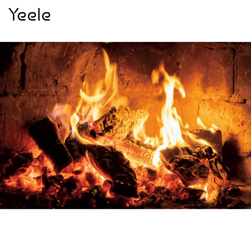 

Yeele Brick Fireplace Flame Photocall Wood Room Decor Painting Photography Backdrop Photographic Backgrounds For Photo Studio