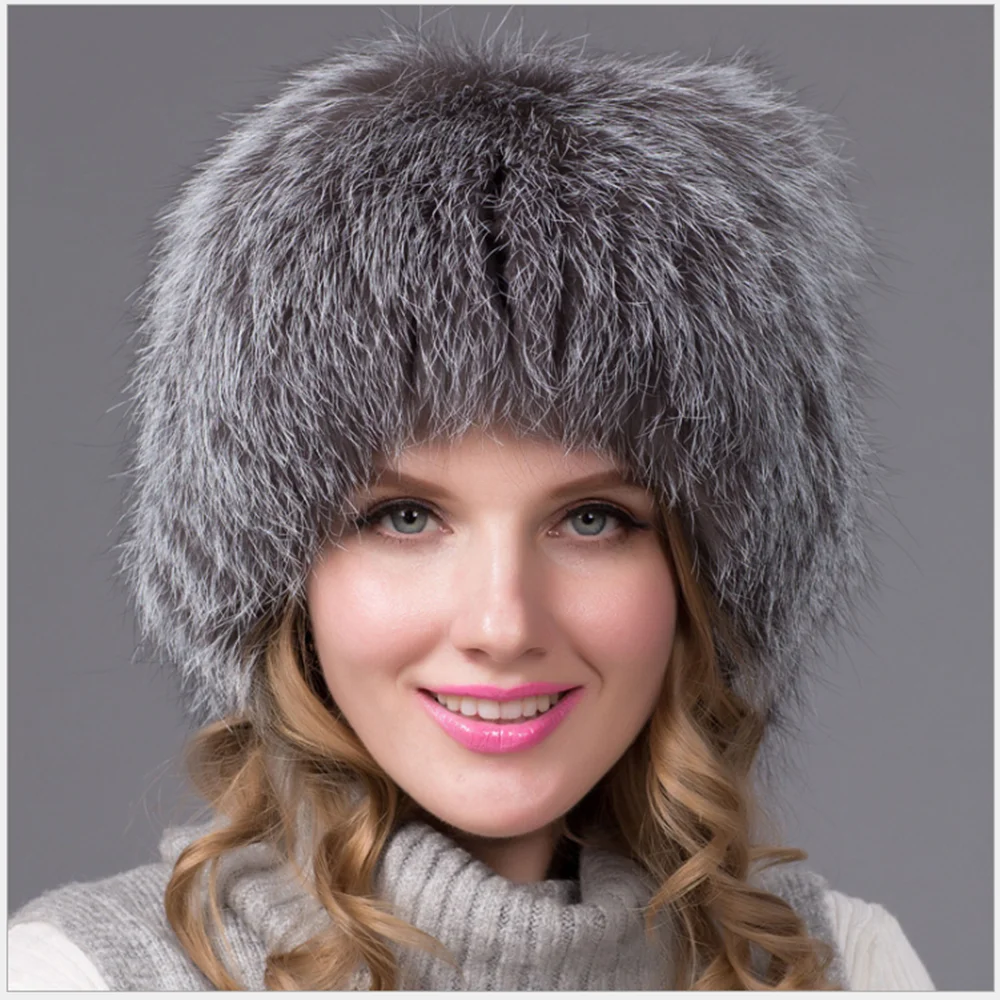 Custom Fluffy Womens Hat Winter Warm Furry Casual Women Caps Fashion Cute Double Pom Pom Natural Real Fox Fur Hats