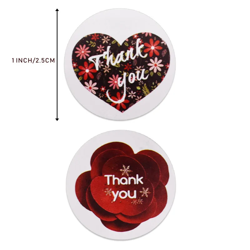 

50-500pcs Beautiful 3D Red Floral Thank You Stickers 2 designs for Wedding Favors and Party Handmade Stickers Envelope Seal