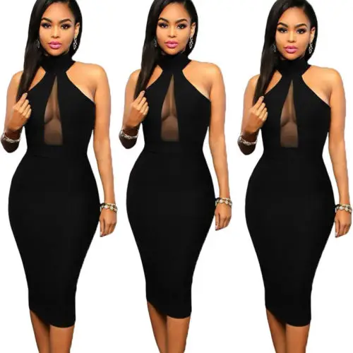 

Fashion Sexy Women's Bodycon Crew Neck Party Cocktail Mini Short Black Dress