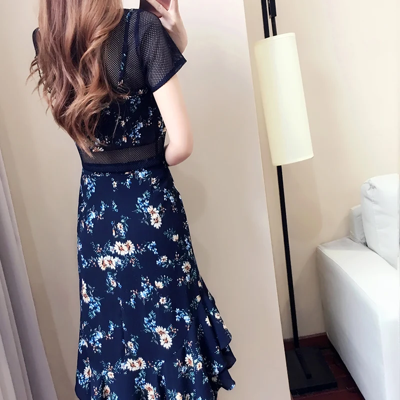 

Women's New Chiffon Suit Skirt 2021 Summer Korean Version of Small Fragrance Temperament Mesh Two-piece Floral Dress
