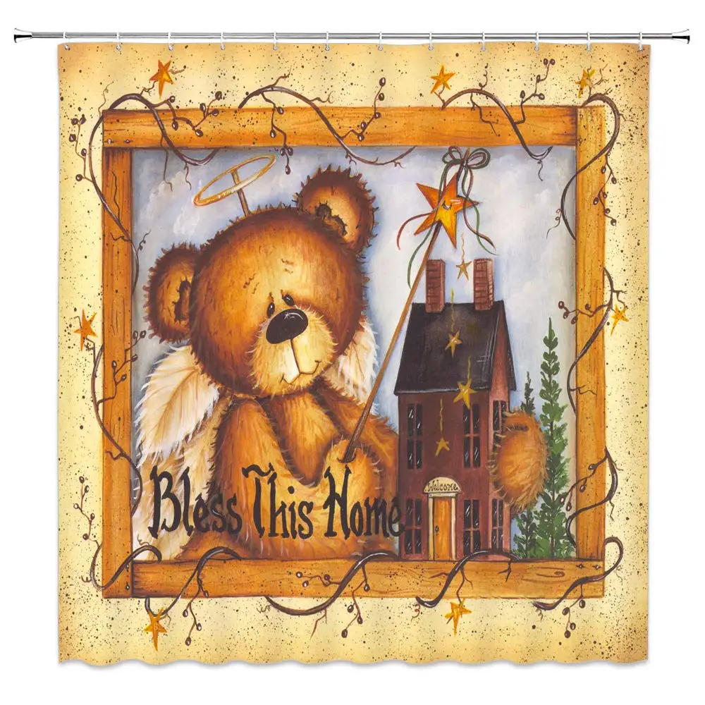 

Cartoon Angel Bear Bless Home Photo Frame Farbic Bathroom Decor Brown