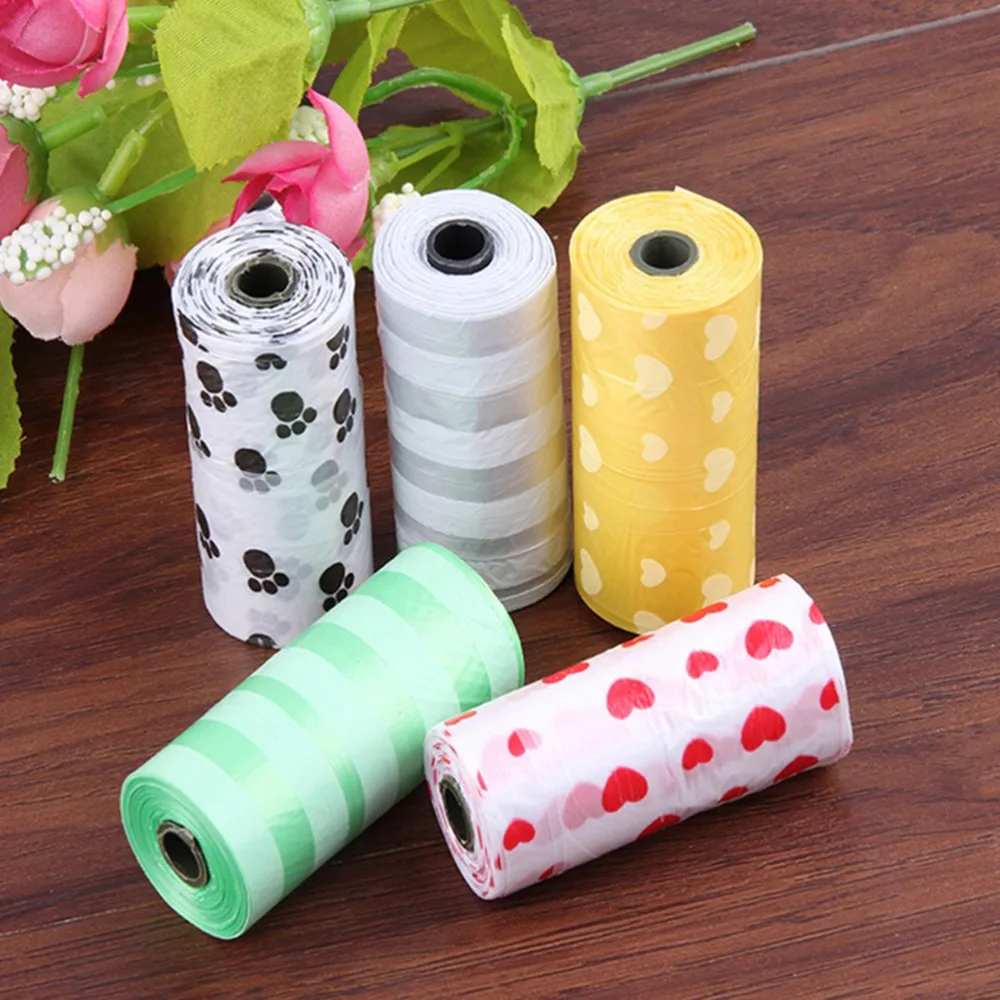 15Pcs/roll Degradable Pet Dog Waste Poop Bag With Printing Doggy For Cat Color Random New Sale | Дом и сад