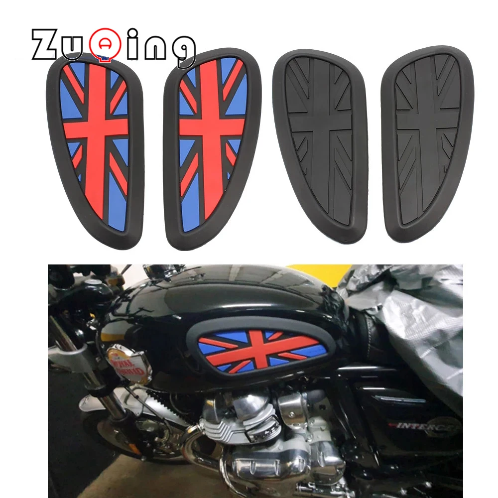 

Universal Retro Motorcycle Cafe Racer Gas Fuel tank Rubber Sticker Protector Sheath Knee Tank pad Grip Decal Union Jack Logo