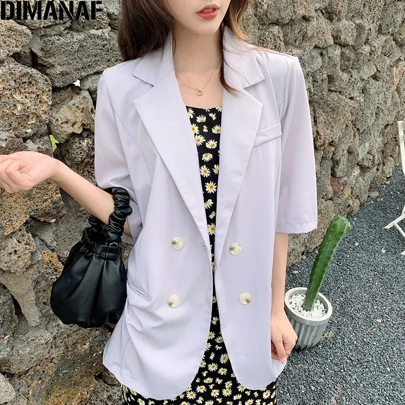 Женский офисный Блейзер DIMANAF однотонный Повседневный короткий на пуговицах