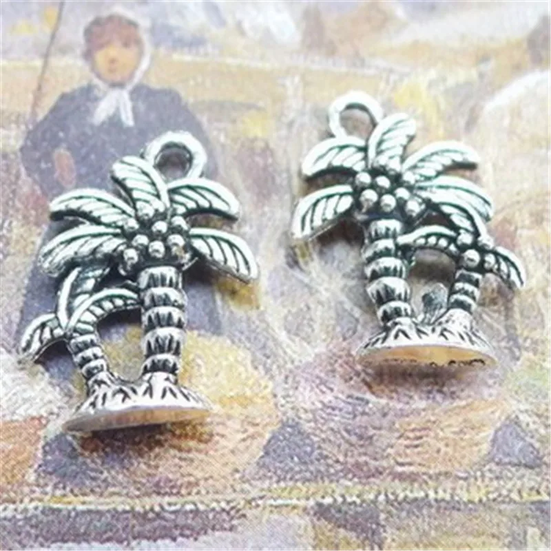 

200Pcs/lot Antique Silver Coconut Tree Charms 18*13MM Cocoa Palm Plant Charms for Jewelry Making