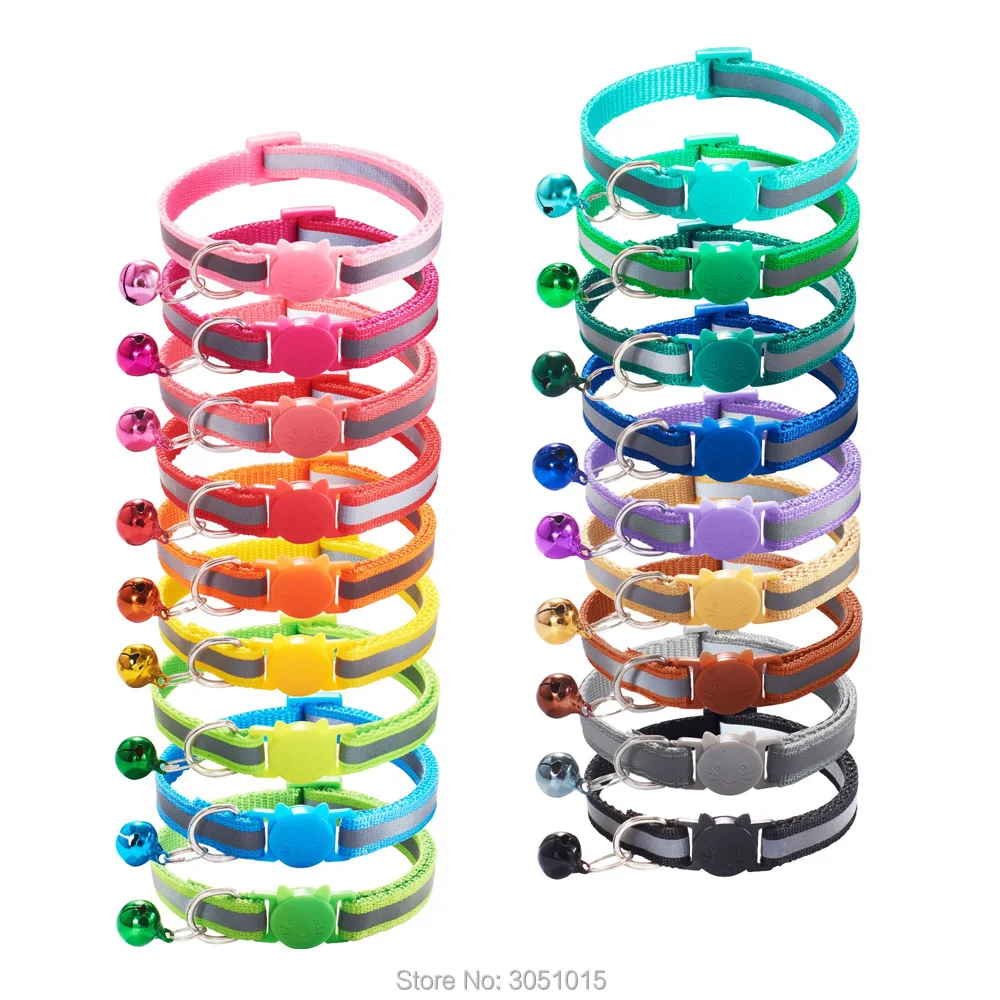 

Wholesale 100Pcs Adjustable Reflective Dog Collars With Bell Buckle ID Tag Namep Easy Wear Puppy Dog Cat Collar Accessories