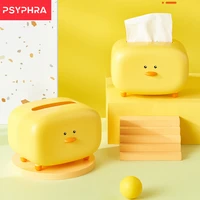 cute cartoon little yellow duck tissue box desktop paper holder fashion dispenser storage napkin case organizer ornament craft