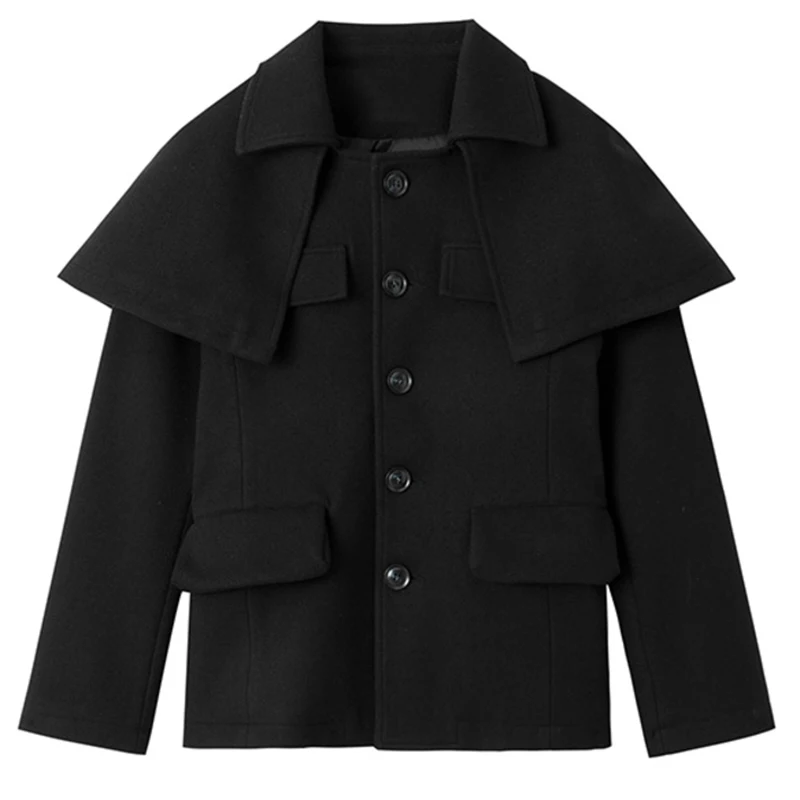 

[EAM] Loose Fit Black Shaped Big Size Short Woolen Coat Parkas New Long Sleeve Women Fashion Tide Autumn Winter 2021 1DD1633