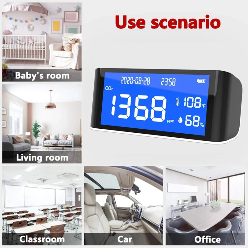 

CO2 Detector Household Air Quality Monitor Detector CO2 Meter Alarm Digital Carbon Dioxide Temperature Humidity Detector