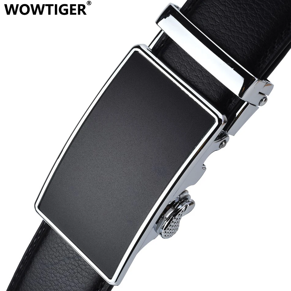 Мужской ремень с автоматической пряжкой WOWTIGER черный из воловьей кожи
