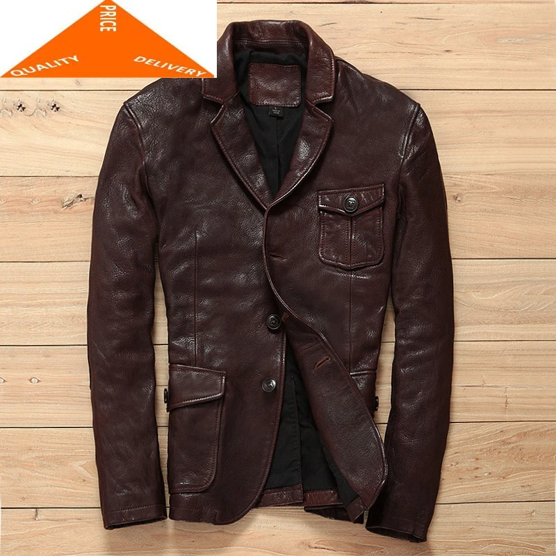

Jacket 100% Genuine Men Real Leather Bomber Jackets Streetwear Winter Spring Business Casual Sheepskin Coat W6275