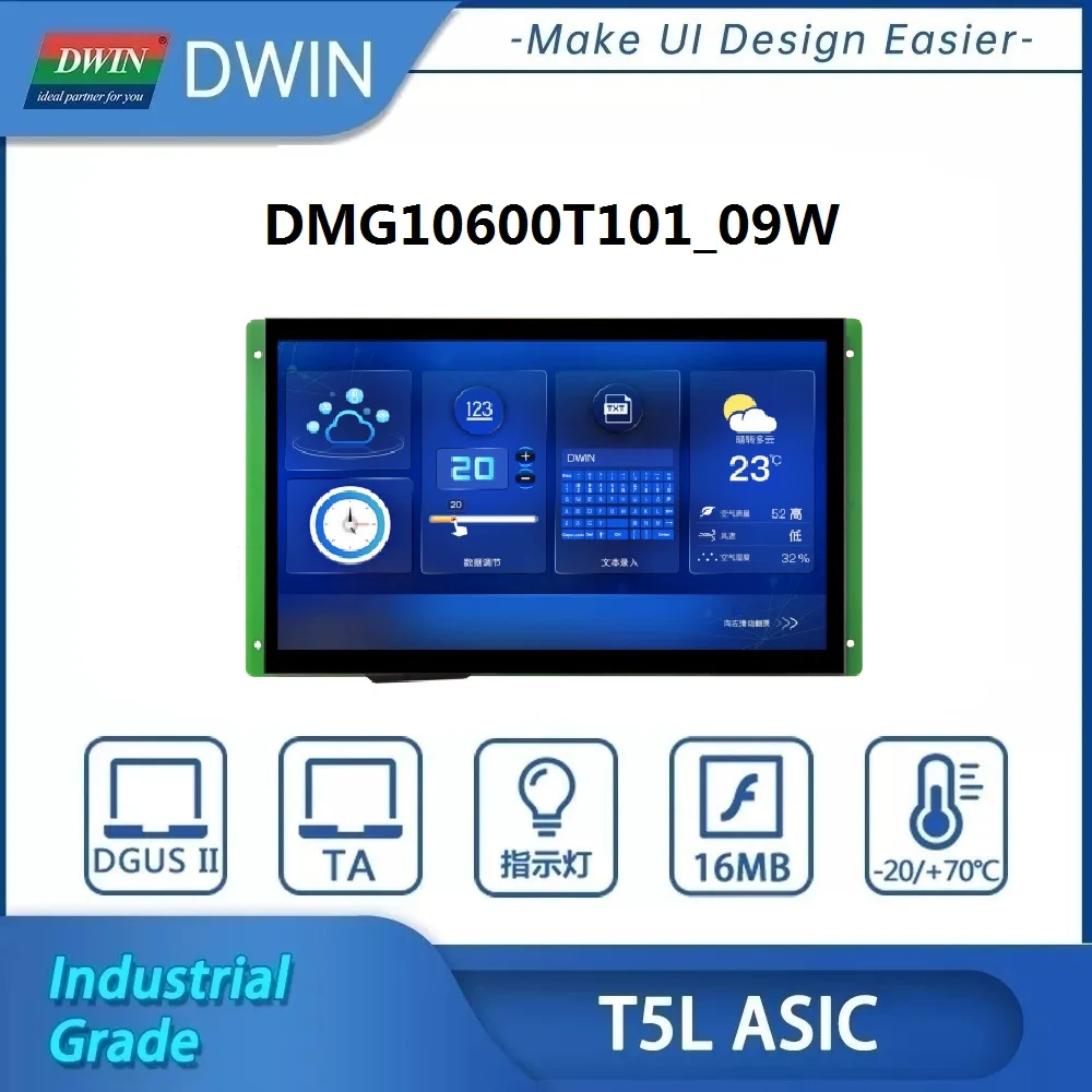 DWIN 10.1 Inch 1024*600 Arduino LCD Displays For Mega 2560 ESP32 HMI UART RS232 RS485 PLC DMG10600T101_09W