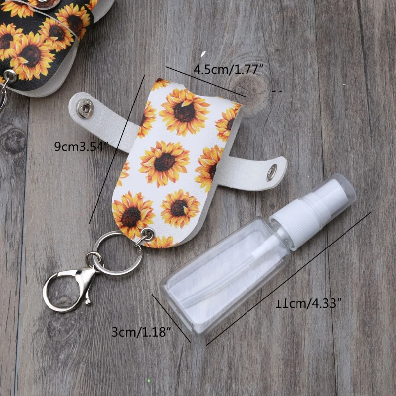 

Portable 50ml Squeeze Spray Bottle Mister Bottle with Leather Keychain Holder