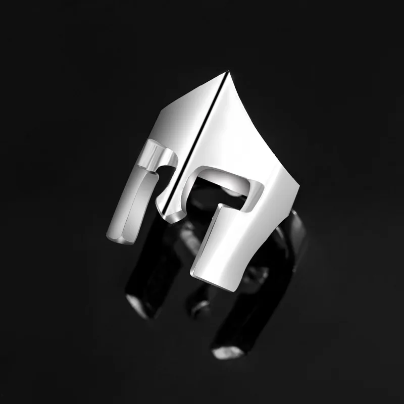 Spartan Hero Helmet Mask Ring for Men Vintage Punk Biker Jewelry Male Cool Antique White Color Finger Rings Gladiator Warrior | Украшения и