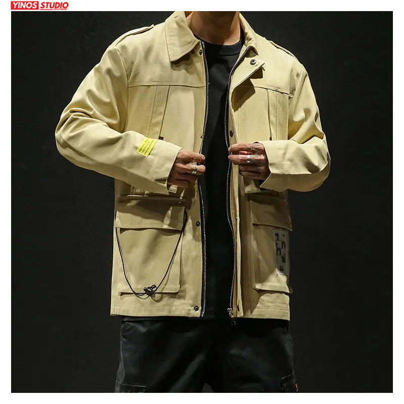 Мужская Японская уличная одежда однотонная куртка-карго повседневный