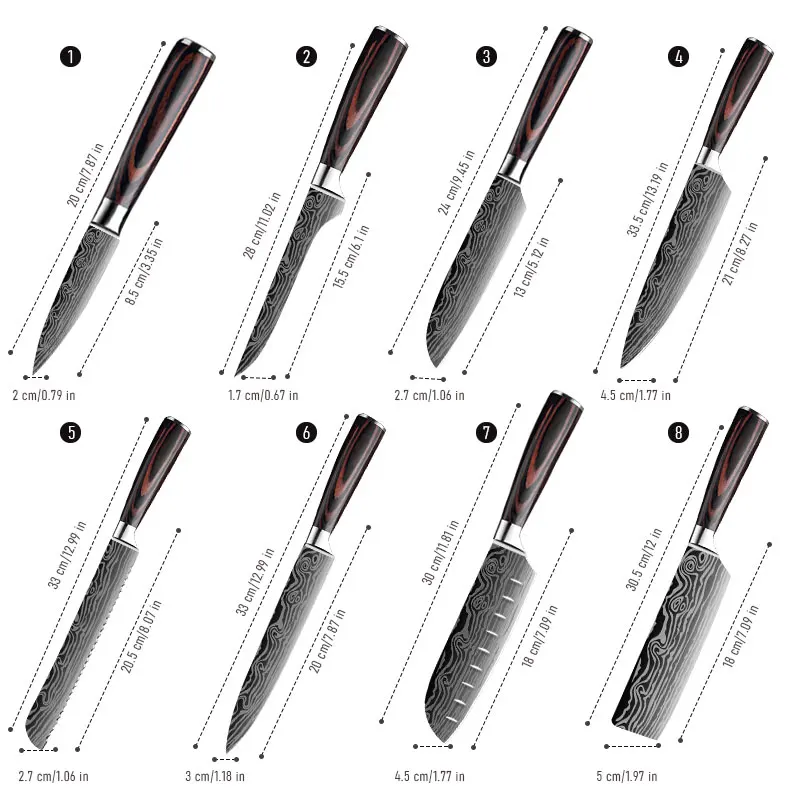 

DEKO Kitchen Knives Set Boning Professional Chef Knives Sharp Stainless Steel Damascus Japanese 7CR17 440C High Carbon