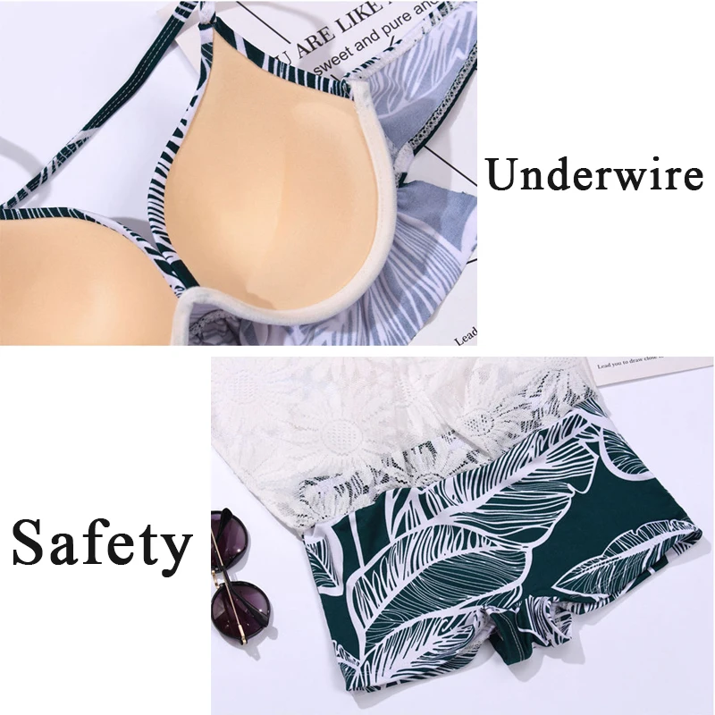 

Bikinis Set Womens Summer Three-piece Sexy Swimsuit Smock Plus Size 2XL Sunscreen Floral Printed Mesh Underwire Beach Swimwear