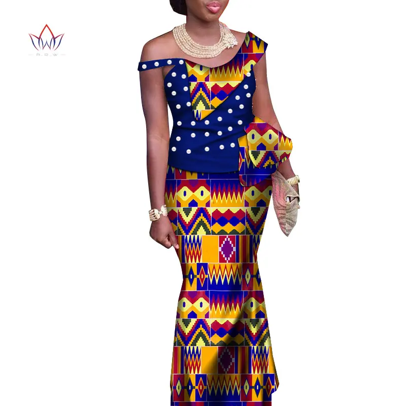 Traditional Clothing For Women Ruffles Top And Skirt Ankle-length Vintage Set Print 2 Piece Plus Size African Dashiki WY3494