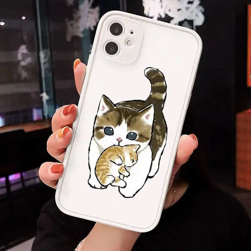 

Cute cartoon cat Phone Cases Matte Transparent for iPhone 7 8 11 12 s mini pro X XS XR MAX Plus cover funda