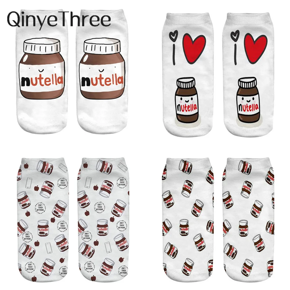 Женские Забавные милые носки с 3d принтом, белые носки с изображением nutella, носки унисекс с рисунком кота, единорога, рождественский подарок, носки, Прямая поставка