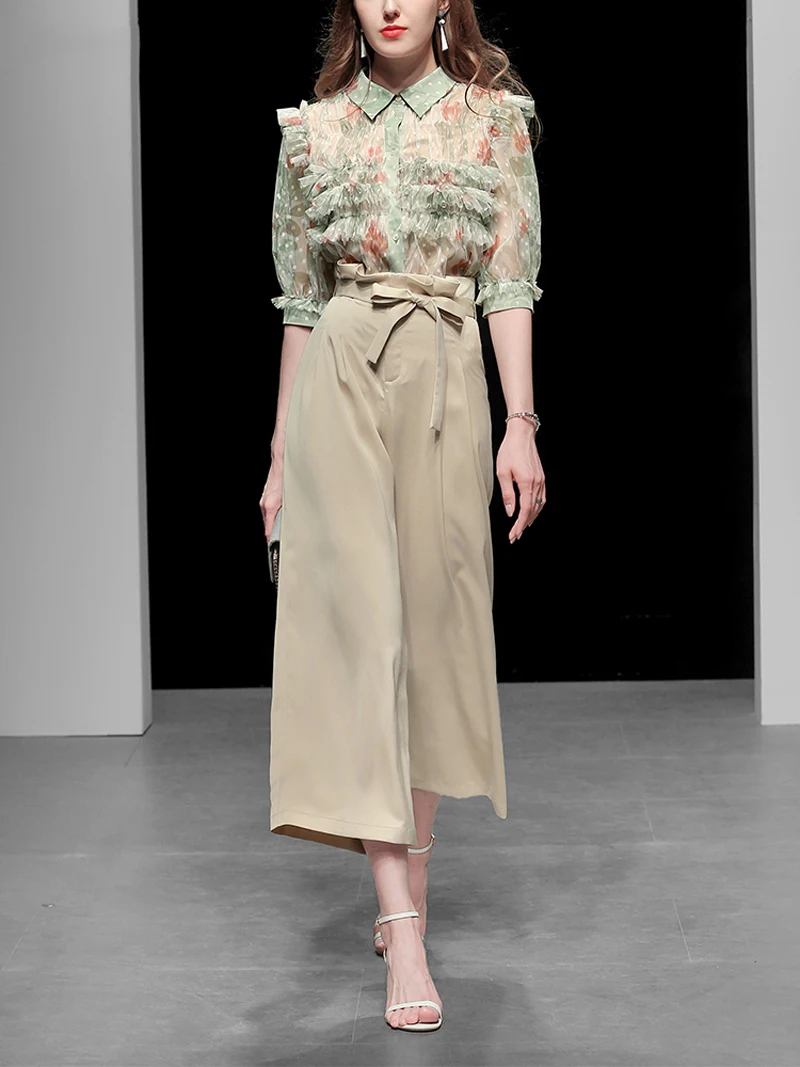 Европейский стиль женские комплекты отложной воротник половина рукава