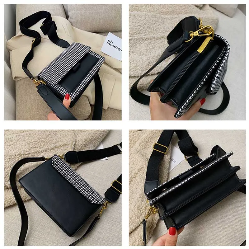 

Tolxe Trend Plaid Panelled Flap Women Shoulder Bag 2021 New Autumn Joker Wild Canvas Belt French Style Female Bag For Reunion