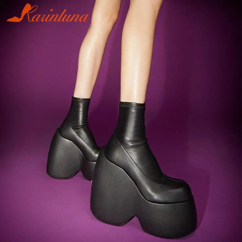 KarinLuna دروبشيب العلامة التجارية الجديدة القوطية نمط مثير أنيقة مكتنزة منصة النساء حذاء من الجلد حجم كبير 43 المشي مريح امرأة الأحذية