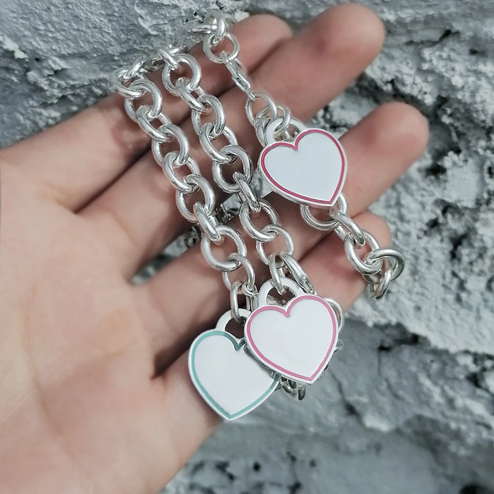 

Women's Sterling SilverS925Charm Jewelry Heart Shaped Water Drop Enamel Bracelet Original1:1Wedding AccessoriesParty Accessories