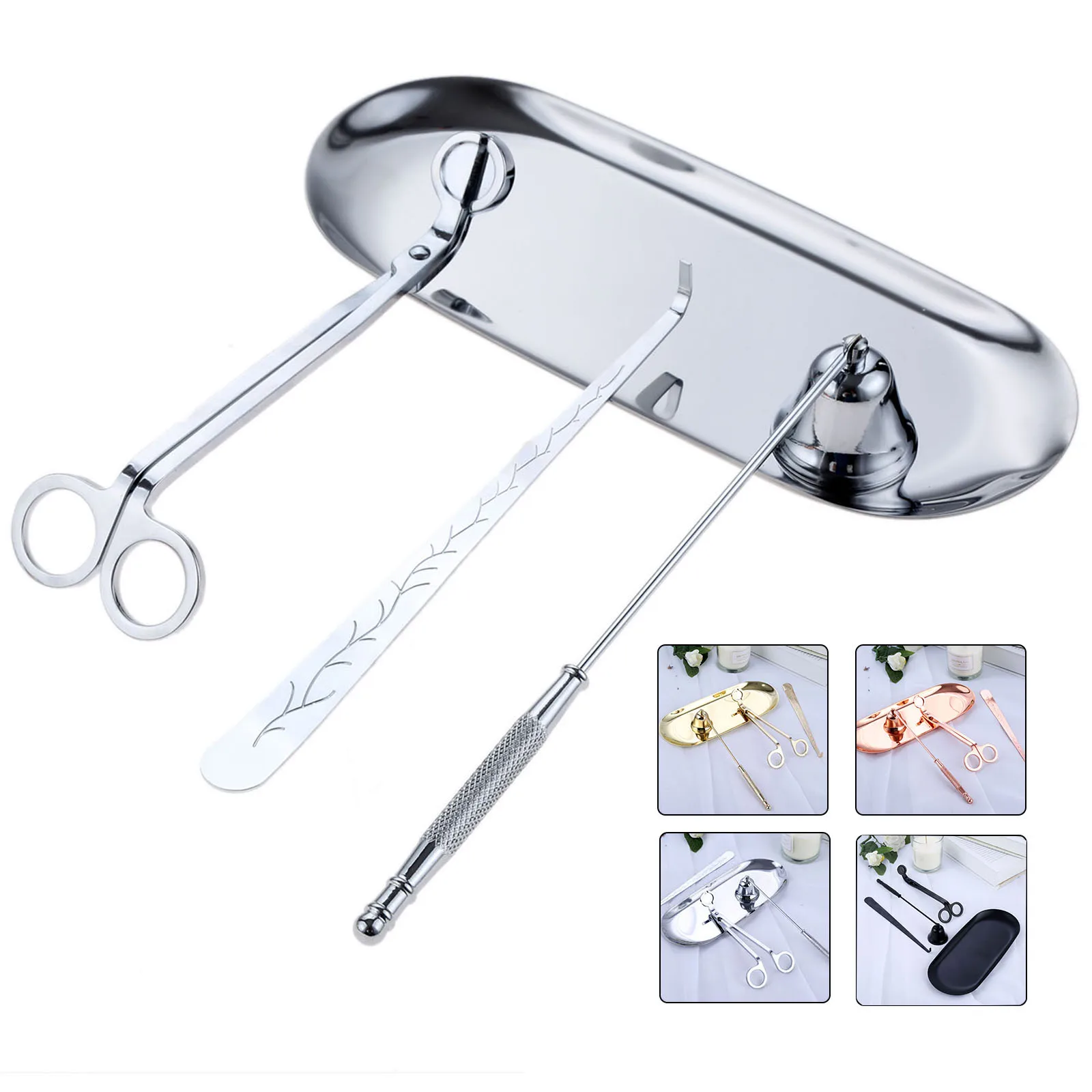 4pcs/kit Candle Bell Snuffer wick Trimmer Hook Tray Dipper scissors Accessory Stainless Steel Extinguisher Flame Decor | Дом и сад