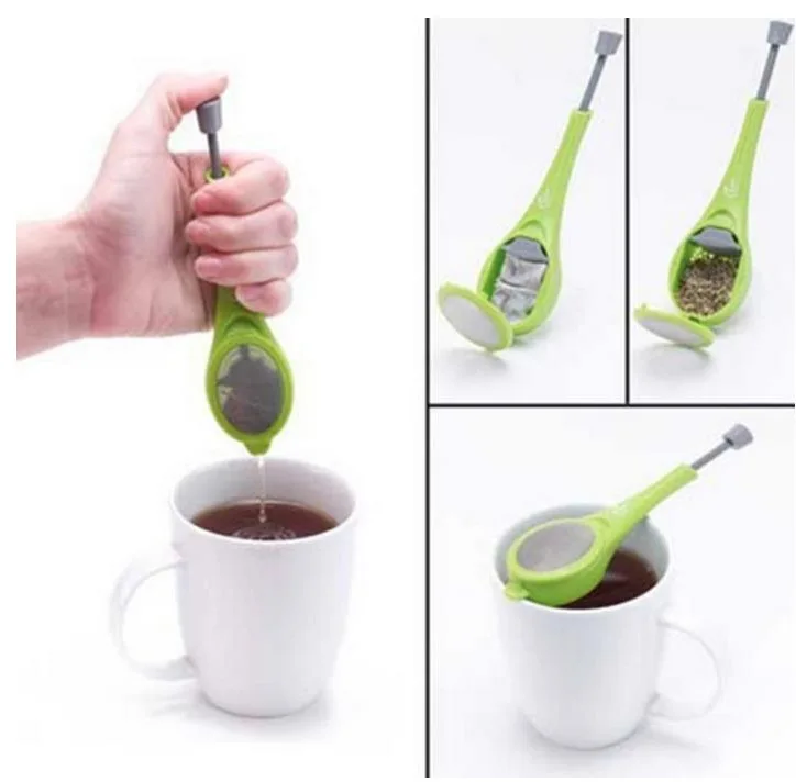 

1PC Green Silicone Tea Coffee Strainer Infuser Gadget Measure Swirl Steep Stir And Press Plastic Tea Filter Home Kitchen Tools