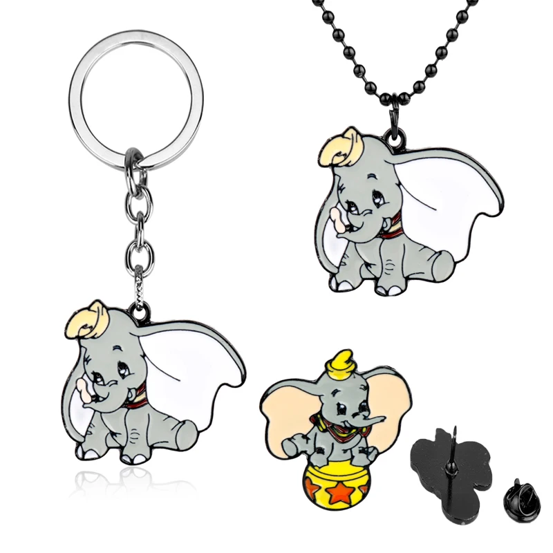 

Cute Cartoon Anime Dumbo Elephant Brooches Pendant Keychain Keyring Little Fly Elephant Cosplay Backpack Collar Lapel Badge Gift