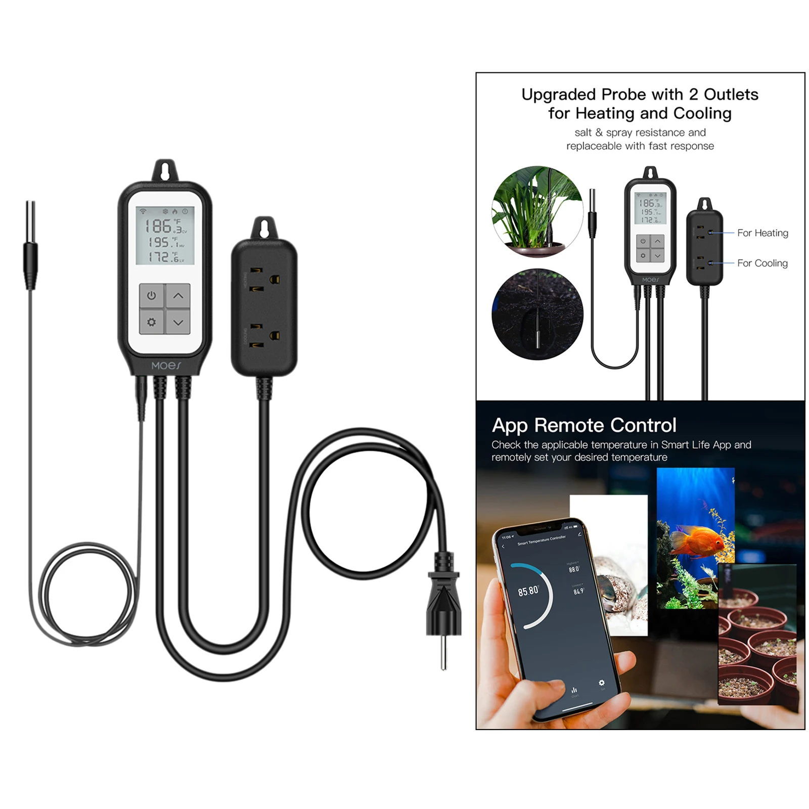 

WiFi Digital Temperature Thermostat Outlet Heating Cooling Mode Work with Alexa Google Home APP Control