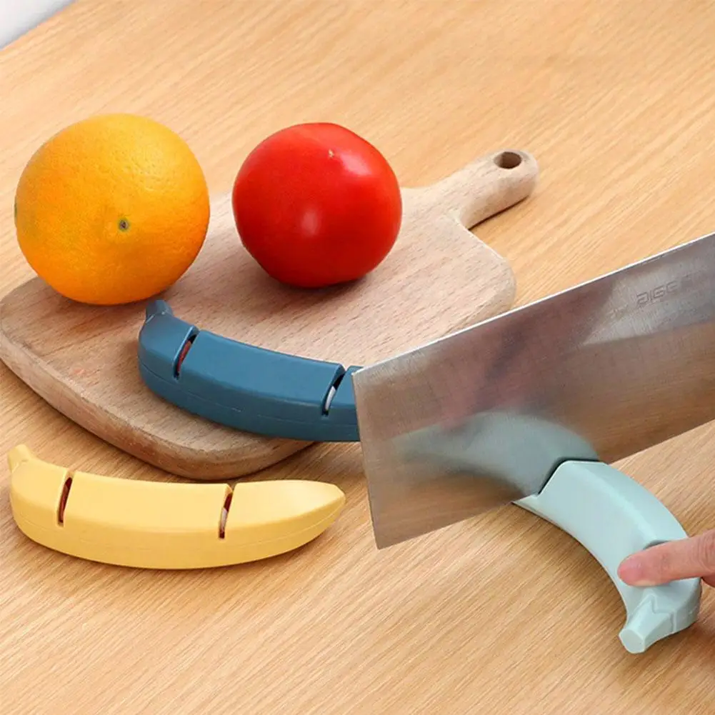 

Banana Knife Sharpener 2 Stages Portable Cartoon Whetstone Sharpening Knives Stone kitchen Tools Banana Shape Sharpener Kitchen