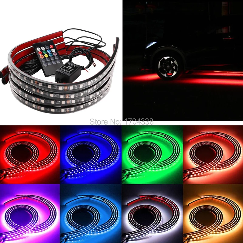 4x DC12V IP68 RGB 5050 SMD музыка дистанционное управление RGB Светодиодная лента под Автомобильная трубка подсвечивающая система нижнего тела
