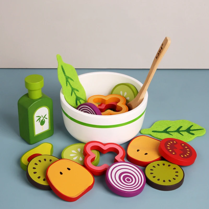 

Children's Fruit And Vegetable Toy Set Kindergarten Play House Wooden Simulation Model Combination Fruit And Vegetable Salad