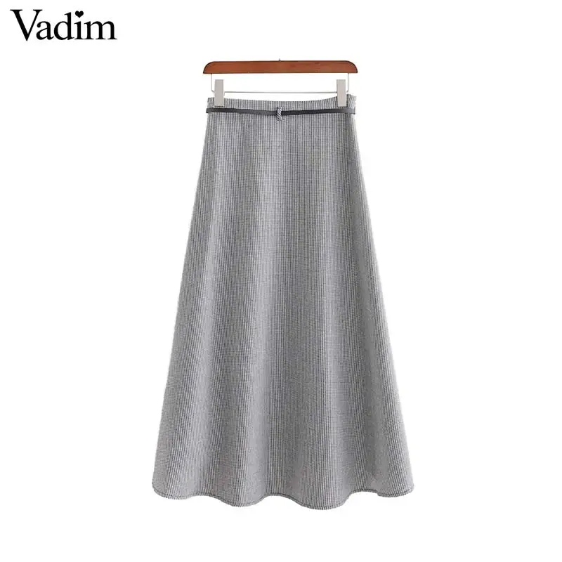Vadim Женская Ретро клетчатая твидовая ткань длинная юбка галстук-бабочка пояса
